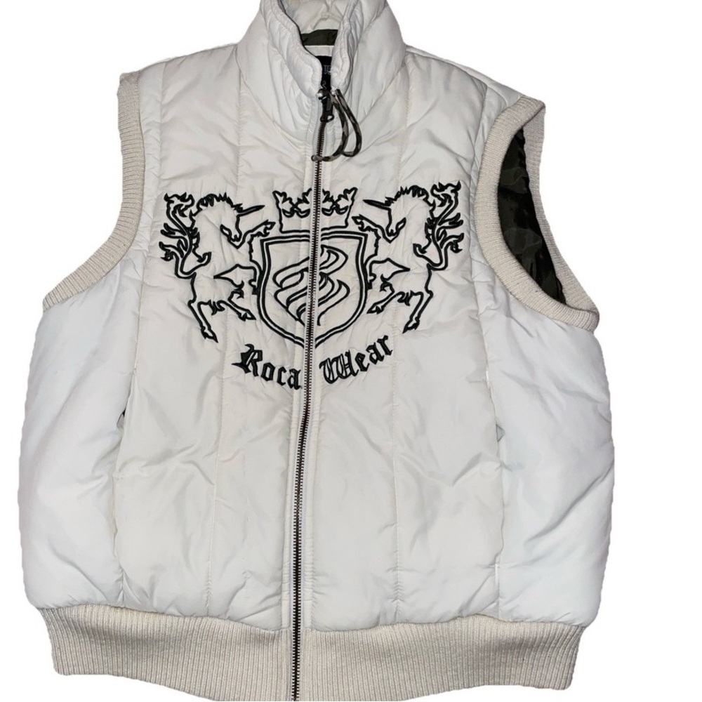 White Puffer Vest with Beige Trim